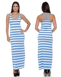 Mesh Sleeveless Tank Scoop Neck Summer Striped Print Polyester/Spandex Maxi Dress 