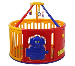 Dream On Me Deluxe Circular Playard with Jungle Gym, Red/Yellow