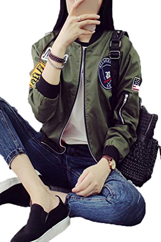(ドチィン)DaoCheng レディース スタジャン BF風 長袖 無地 ロゴ付き 秋 マニッシュ スタジャン レディース アウター ブルゾン カジュアル ゆったり 体型カバー ファッション ブルゾン レディース スタンドカラー ミリタリージャケット レディース 秋 モスグリーン ブラック