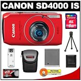 Canon PowerShot SD4000 IS Digital Elph Camera (Red) + 8GB Card + Battery + Case + Accessory Kit
