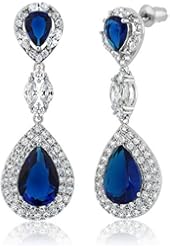 Pear Shape Blue Sapphire Color Cubic Zirconia CZ Dangle Chandelier Earrings 2"