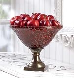 Graceful Red Mosaic Compote Fruit Bowl w/ Brass Base
