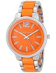 Anne Klein Womens AK/1609ORSV Silver-Tone and Orange Resin Link Bracelet Watch