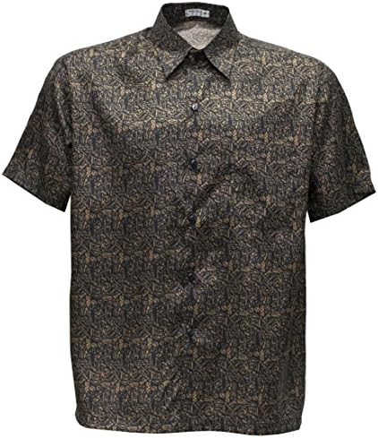 Men's Shirt Short Sleeve Thai Silk Patterned Small (GOLD, XXXL)