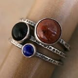 Sterling Silver Earth and Sky Stacking Rings