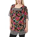Pure Energy Juniors Plus Flutter Sleeve Floral Chiffon Bib Tunic - Multi Color