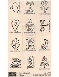 From Amazon.com. Click for details:
 Art and Craft Supply: Stampin Up! "Year Round Cheer" - Set of 12 All-Occasion Decorative Rubber Stamps Retired 2001 - Stampin' Up! Art and Craft Supply: Stampin Up! "Year Round Cheer" - Set of 12 All-Occasion Decorative Rubber Stamps Retired 2001 - Stampin' Up!
