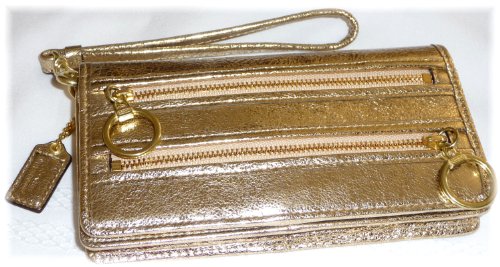 Coach Poppy Metallic Gold Leatherlarge Capacity Demi Clutch / Wristlet Style 44060