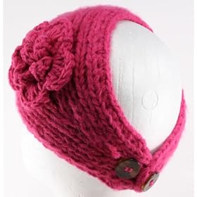 Buy 100% Handmade Knit Flower Headband, Ponytail Styling, Hot Pink by NYGiftStop Headband