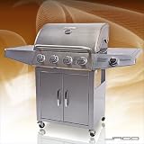 EDELSTAHL GASGRILL silber GAS GRILL GRILLWAGEN BARBECUE BBQ MIT TEMPERATURANZEIGE