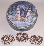 Scott's Cakes 1 lb. Milk Chocolate Covered Pretzel with Chocolate Chips & White Chocolate Chips in a Warm Wishes Tin