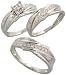 14k White Gold 3-Piece Trio His & Hers Wedding Band Set