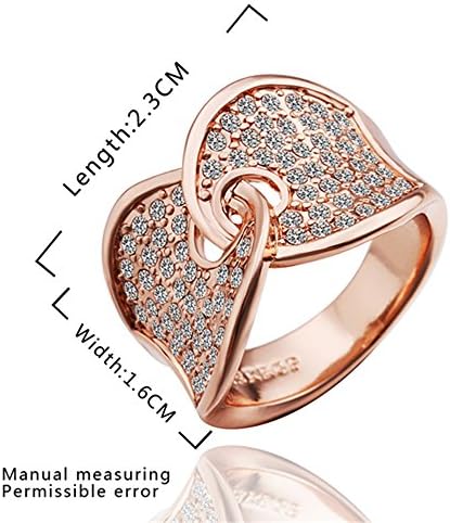 Hitaocity 18k Rose Gold Plated Unique Two Heart intertwined Promise Ring Ring Size 8