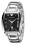 Image of Emporio Armani Gents Tonneau Case Black Dial Stainless Steel Bracelet Watch