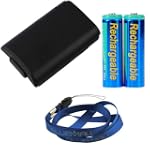 GTMax Black Battery Cover + 2pcs (1800mah) AA Rechargable Battery (Neck Strap Lanyard Included)For Microsoft Xbox 360 Controller