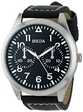 Breda Mens 8164-black/blk face Zach Oversized Pilot Style Leather Watch