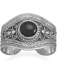 Ornate Cuff Bracelet with Black Onyx
