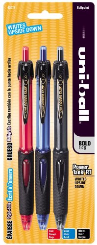 uni-ball Power Tank RT Retractable Ballpoint Pens, 3 Colored Ink Pens