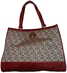 Women's DKNY Purse Handbag Town and Country Work Shopper Tote w/French Grain Leather Chino/Red