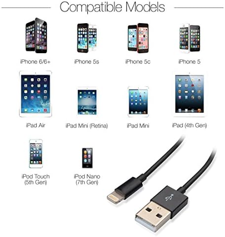 Certified Eaglewood 3Pack 3ft/1m 8 Pin Lightning USB Charging Cable Connector Charger Ensures Fast Charging and No Annoying Error Messages (Black)