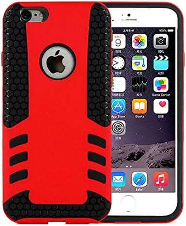 iPhone 6 Case (4.7 inch) - Protective Dual Layer Apple Phone Covers - Black Shock Absorbent Silicone TPU Inner Layer / Red Polycarbonate PC Tough Outer Layer - Patterened for a Great Grip!
