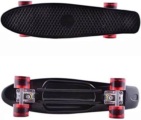 Pavel Mini Complete Skateboard Plastic Cruiser Standard Skate Board 22 Inches (Transparent Red Wheels, Black Deck)