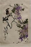 Chinese Brush Painting - Magpie with Wisteria; Joy and Honor watercolor on rice paper