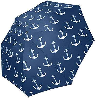 Pretty Dark Blue and White Anchor Pattern Open/Close Umbrella Folding Travel Umbrella Rain Umbrella Golf Umbrella