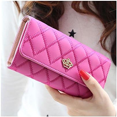 Women Fashion Leather Bifold Wallet Clutch Card Holders Purse Lady Long Handbag Color: Rose red-B