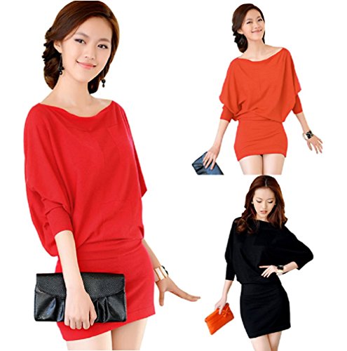 【ARINCO】 ドルマン スリーブ ドレーブ ライン エレガント ワンピース レディース レッド オレンジ ブラック フリー サイズ