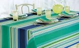 Bardwil Indoor Outdoor Tablecloth Umbrella Hole- Blue Summer Stripe