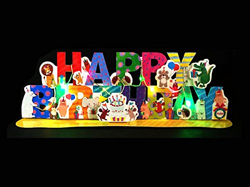 Happy Birthday Animal Party Garland Lights and Melody Pop Up Card