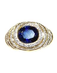 Gemstone Blue Sapphire Genuine Diamond 18K Yellow Gold Ring [RF0014]