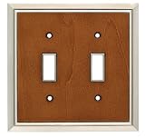 Liberty Hardware 126456 Wood Insert Double Switch Wall Plate, Satin Nickel and Dark Caramel