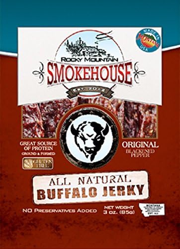 Rocky Mountain Smokehouse Buffalo Jerky - All Natural Grass Fed Bison and Organic Spices. 3 Oz (3-pack)