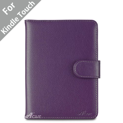 Acase(TM) Kindle Touch Leather Case (Purple) for 4th Generation 6