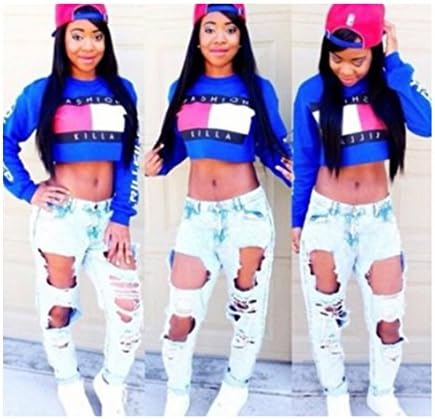 Fly Feeling Girls Fashion Printing Round Neck Crop Top Sweatshirt Jumper