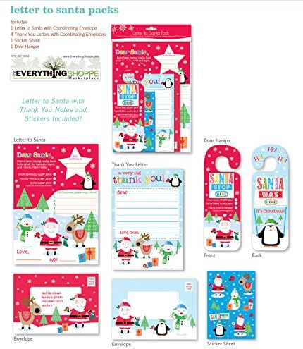 A Christmas Letter To Dear Santa Claus Kit Including Thank Yous, Envelopes, Stickers, and Door Hanger