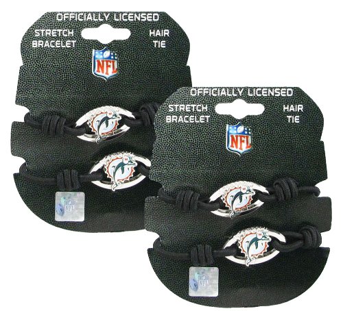 Miami Dolphins - NFL Black Stretch Bracelets / Hair Ties (2-Pack)