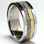 SAVE $12 - Tricolor Greek Key Laser Design Stainless Steel Spinner Ring Sizes 8 to 12 $12.99