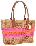 Tommy Hilfiger Rugby Stripe Straw Tote,Natural/Sea Pink,One Size