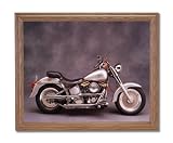 Silver Harley Davidson Fatboy Motorcycle Home Decor Wall Picture Oak Framed Art Print