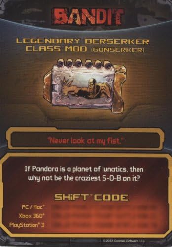 Borderlands 2 Legendary Berserker Class Mod (Gunserker) DLC CARD SHIFT CODES PACK [NO GAME] FOR XBOX 360, PS3, & PC/MAC