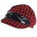 New Houndstooth Crinkle Newsboy Driver Cabby Cap Hat * Red w/ Black Band * Small / Medium