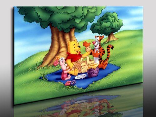 Produkt-Bild: Winnie the Pooh Kinderzimmer Leinwand Bild - 100x70cm k. Poster ! Bild fertig auf Keilrahmen ! Pop Art Gem&auml;lde Kunstdrucke, Wandbilder, Bilder zur Dekoration - Deko / Top 100 ! Bilder f&uuml;r Kinderzimmer - Babyzimmer