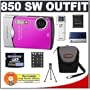 Olympus Stylus 850SW 8MP Waterproof Digital Camera with Image Stabilized 3x Optical Zoom (Pink) + Olympus M-2GB xD-Picture Card + USB Card Reader + Spare Li-42B Battery for Olympus + Compact Padded Camera Case