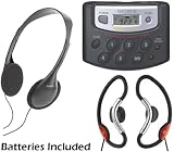 Sony Walkman Digital Tuning Portable Palm Size AM/FM Stereo Radio (Black) with Weather Band, 20 Station Preset Memory, DX Switch for Exceptional Reception, Convenient Belt Clip, Over the Head Stereo Headphones & Soft Loop Active Style On The Ear Headphone