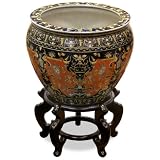 Hand Painted Porcelain Fishbowl Planter - Renaissance Tapestry Design, 16" Dia.