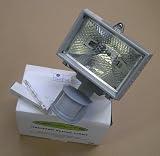 *4 PACK* IP54 PIR HALOGEN FLOOD LIGHT IN SATIN SILVER