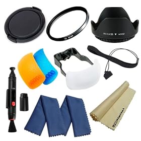 Essential Lens Accessory Kit For Canon EOS, Nikon, Olympus, & Pentax Camera - Includes: 58mm UV Multi Coated Glass Filter + Soft Pop-up Flash Diffuser (3-pack, 3-Color) + 58mm Tulip Flower Lens Hood + 58mm Lens Cap + Lens Cap Keeper + Lens Cleaning Pen + 2 Ultra Fine JB Microfiber Cleaning Cloths